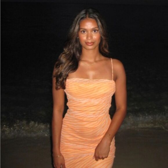 NWT ZARA STRAPLESS FLORAL DRESS Orange - Picture 4 of 16